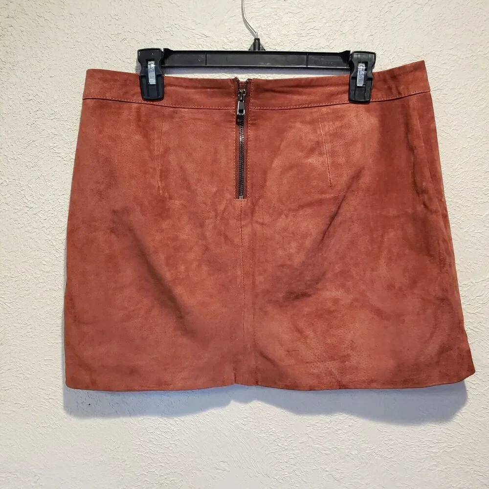 Willow & Clay Embroidered Mini Skirt Brown M Leather Floral Bohemian Lined